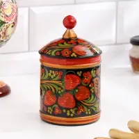Банка для хранения сыпучих продуктов, кадочка, средняя, 9&times;14 см, дерево, хохлома, МИКС