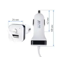 USB автомобильное зарядное устройство AVS 1 порт+ Type C  UC-443 (2,4А)