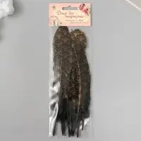 Перо декоративное гусиное "Узор" чёрное с золотом h=10-15 см