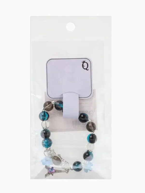 Браслет с подвесками &laquo;Сахарный. Башня с цветами&raquo;, d=6 см, шар №10/8, чёрный, синий в серебре