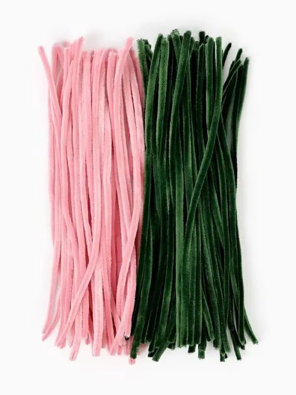 Синельная проволока, набор 100 шт, размер 1 шт 30х0,8 см, цвет розовый и зеленый Синельная проволока, набор 100 шт, размер 1 шт 30х0,8 см, цвет розовый и зеленый
