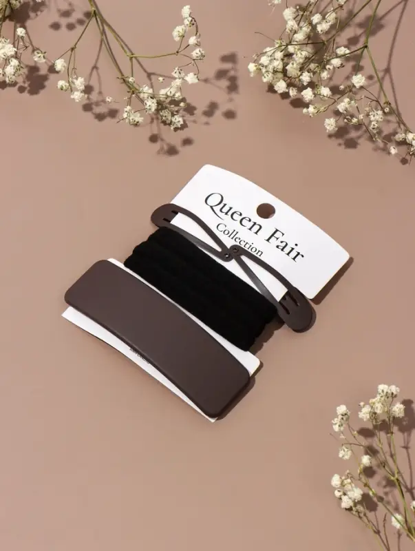 Набор для волос QF &laquo;Флоренс&raquo;, 3 резинки 6 см, заколка - автомат 9 см, 2 заколки 4.5 см, чёрный, коричневый