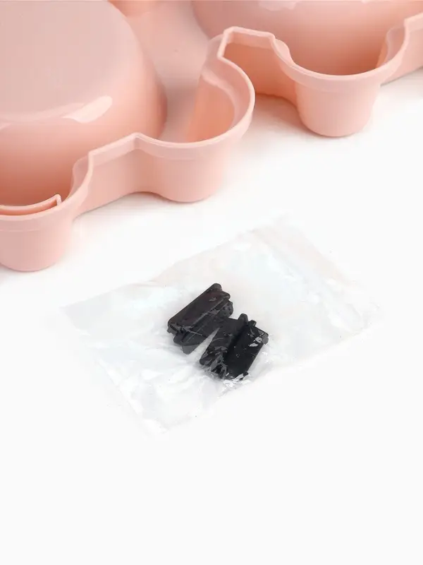 Миска двойная, 27.8&times;15.5&times;4 см, на пластиковой основе, металл, розовая