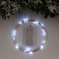 Гирлянда &laquo;Нить&raquo; 2 м роса, IP20, серебристая нить, 20 LED, батарейки CR2032&times;2 (в комплекте), свечение белое