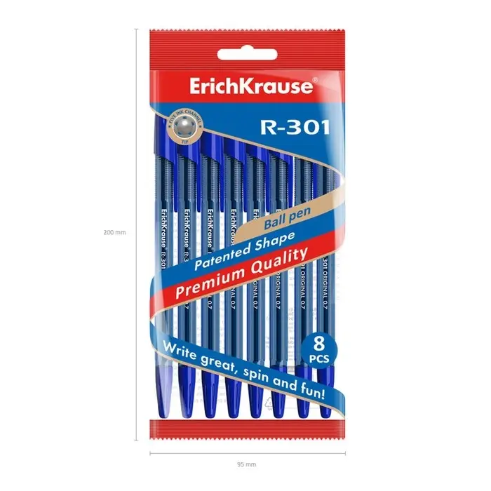 Набор ручек шариковых ErichKrause R-301 Original Stick, 8 штук, узел 0.7 мм, чернила синие Набор ручек шариковых ErichKrause R-301 Original Stick, 8 штук, узел 0.7 мм, чернила синие