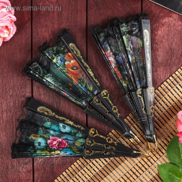 Веер пластик  Веер пластик "Цветы" МИКС 24 см