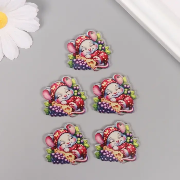 Декор для творчества акрил Декор для творчества акрил "Мышонок в пижамке сладко спит на сыре" 3х3х0,2 см