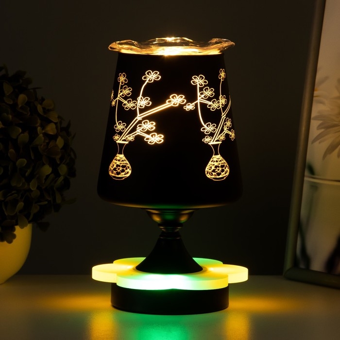 Аромалампа с подсветкой  Аромалампа с подсветкой "Цветок" E14 40Вт +RGB черный 12,5х12,5х23 см