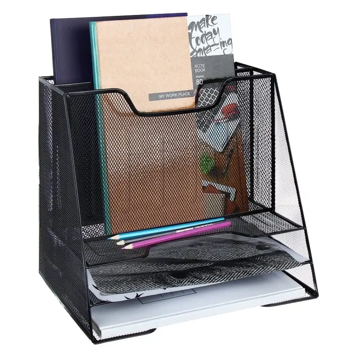 Лоток для бумаг металлическая сетка, 5 отделений, чёрный