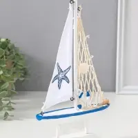 Сувенир дерево "Парусник с морской звездой на парусе" бело-синий 16,5х4,5х27,5 см