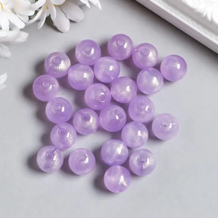 Бусины пластик "Шарики сиреневые с блёстками" светятся в темноте 20 гр d=1,2 см