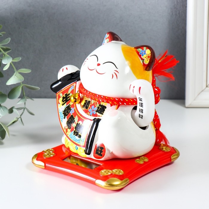 Маятник керамика Маятник керамика "Манэки-нэко с гармонью" от солнечных батарей 11х13х15 см