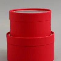 Набор подарочных коробок 2 в 1 круглых,  красная, с окном, 21 х 11 - 18 х 10 см