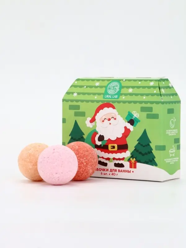 Бомбочки для ванны в домике «Дед Мороз», набор 6 шт х 40 г, URAL LAB Бомбочки для ванны в домике «Дед Мороз», набор 6 шт х 40 г, URAL LAB