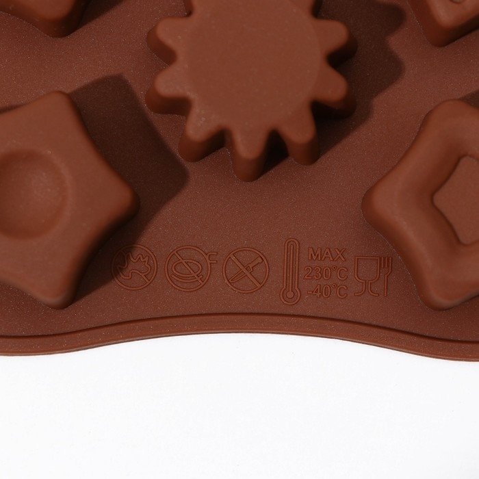 Форма для конфет и шоколада Доляна «Звёзды», 21×11×1,5 см, 14 ячеек (3×3 см), цвет коричневый Форма для конфет и шоколада Доляна «Звёзды», 21×11×1,5 см, 14 ячеек (3×3 см), цвет коричневый