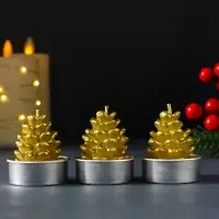 Набор свечей новогодних &laquo;Шишка золотая&raquo;, 4&times;6 см, 3 шт.