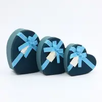Набор подарочных коробок сердце 3 в 1, синий с бантом, 22&times;20&times;9; 18.5&times;17&times;7.5; 16&times;14&times;6 см