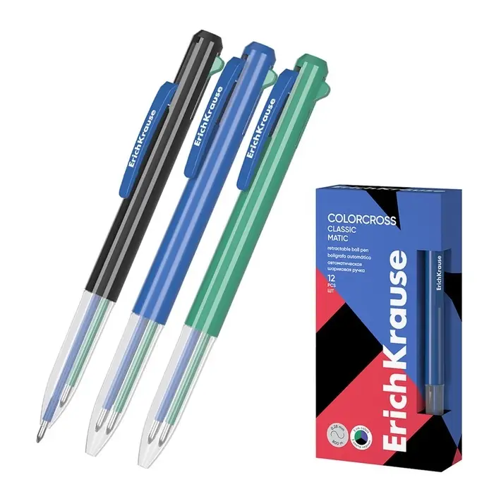 Ручка шариковая автомат 3в1 ErichKrause Colorcross, узел 0.7мм, син. зел. черн, Ручка шариковая автомат 3в1 ErichKrause Colorcross, узел 0.7мм, син. зел. черн,