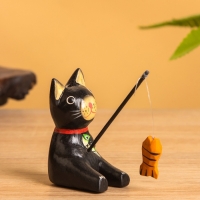 Сувенир «Кот рыбак», 3×6×7 см, дерево, чёрный
