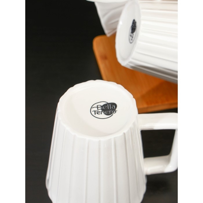 Набор фарфоровых кружек на бамбуковой подставке BellaTenero «Тюльпан», 6 предметов: 300 мл, цвет белый Набор фарфоровых кружек на бамбуковой подставке BellaTenero «Тюльпан», 6 предметов: 300 мл, цвет белый