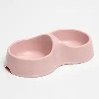 Миска двойная &laquo;Мур-мяу&raquo; 22.5 см &times; 13 см &times; 6 см, 0.2 л, пластик, розовая
