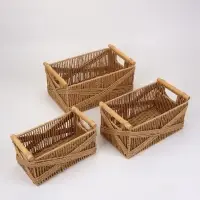 Набор корзин &laquo;Намибия&raquo; 3 шт.: 27&times;15&times;13, 32&times;19&times;15, 38&times;23&times;16 см, бумага, дерево, бежевые