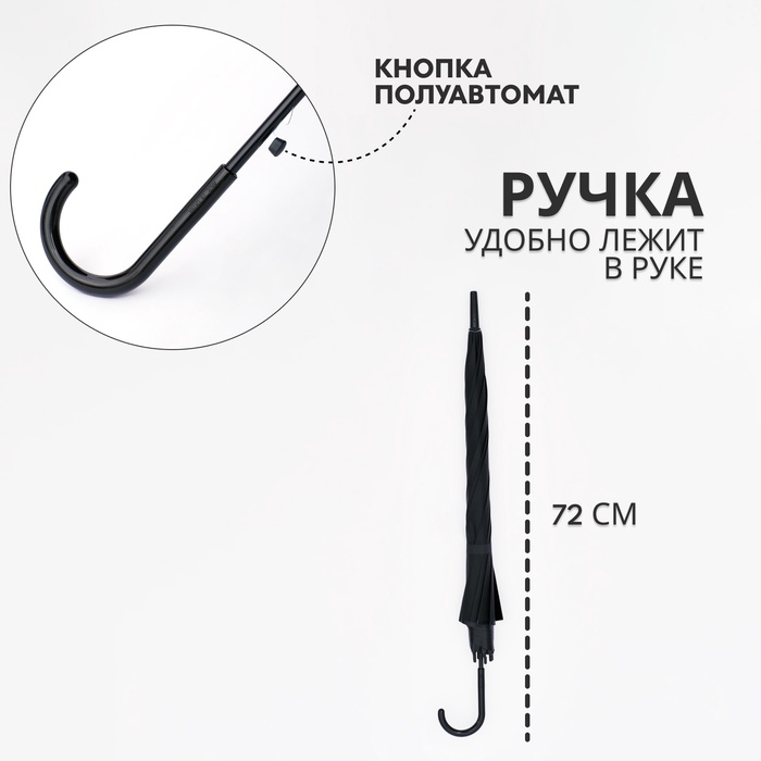 Зонт полуавтоматический «Однотон», 8 спиц, R = 45/53 см, D = 106 см, цвет чёрный Зонт полуавтоматический «Однотон», 8 спиц, R = 45/53 см, D = 106 см, цвет чёрный