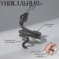 Новый год! Символ года 2025! Кольцо «Змея» два глаза, цвет чернёное серебро, безразмерное