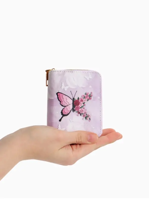 Кошелёк женский на молнии, 8.5&times;2.5&times;10.5 см, розовый