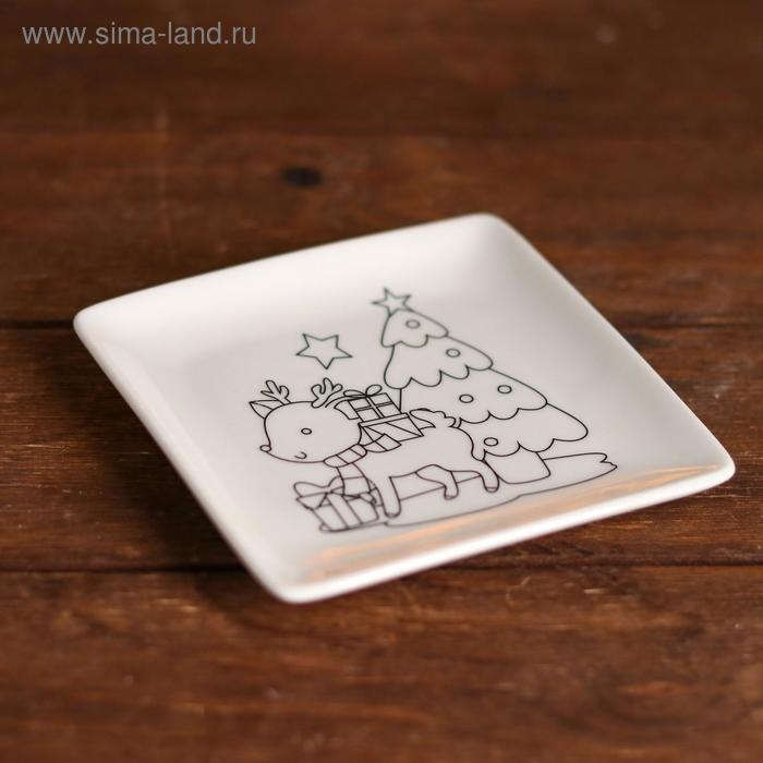 Набор тарелка под раскраску «Олень с подарками» краска 3 цв по 2 мл, кисть Набор тарелка под раскраску «Олень с подарками» краска 3 цв по 2 мл, кисть