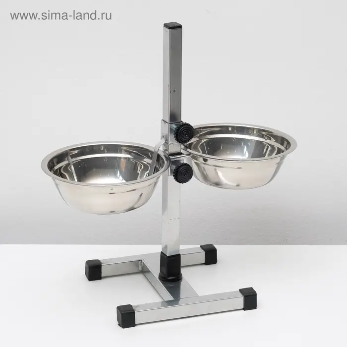 Подставка с мисками, 2&times;700 мл, высота 40 см, разборная с верхним фиксатором, хром