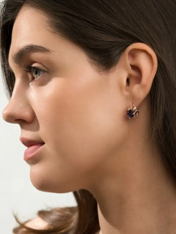 Серьги со стразами &laquo;Эдель&raquo;, кружок, ярко-синие в золоте