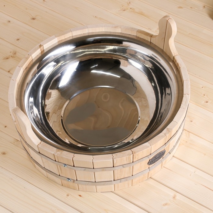 Шайка из липы, 9 л, круглая, нержавеющая вставка, Шайка из липы, 9 л, круглая, нержавеющая вставка, "Добропаровъ"