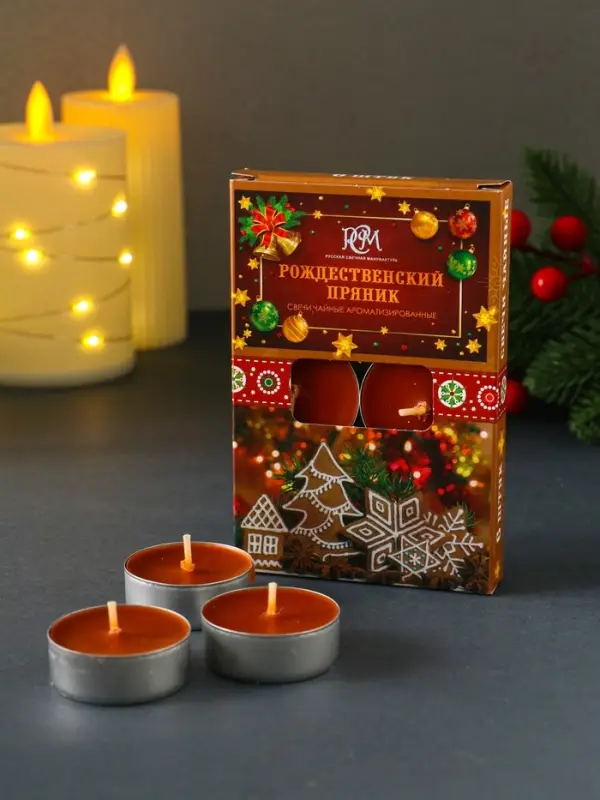 Набор чайных свечей ароматических "Рождественский пряник", 6 штук