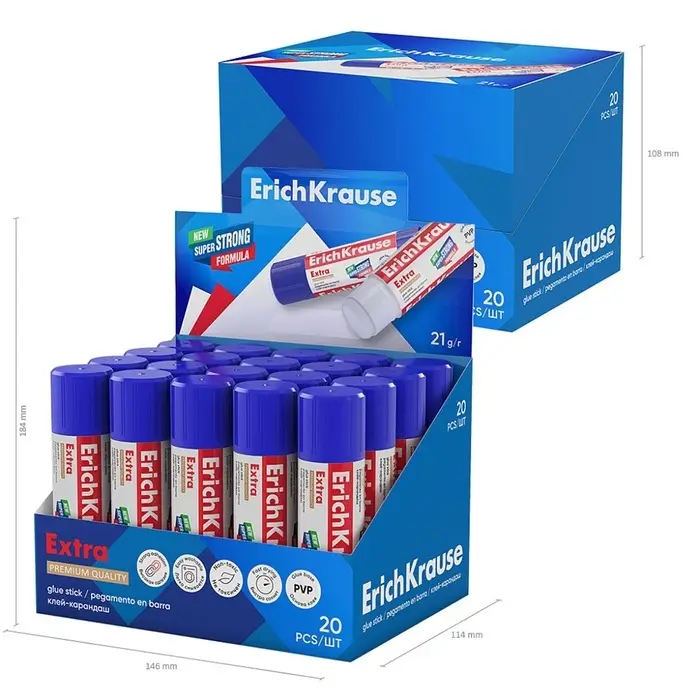 Клей-карандаш, ErichKrause Extra, PVP, усиленная формула, 21 г