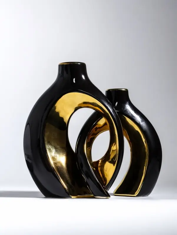 Ваза керамика настольная Ваза керамика настольная "Лари" (набор 2 шт) 22х20 d-4 см, чёрный