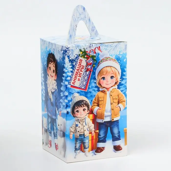 Подарочная коробка Новогодняя Четырехгранка большая «Детвора» с анимацией 10×10×18 см Подарочная коробка Новогодняя Четырехгранка большая «Детвора» с анимацией 10×10×18 см