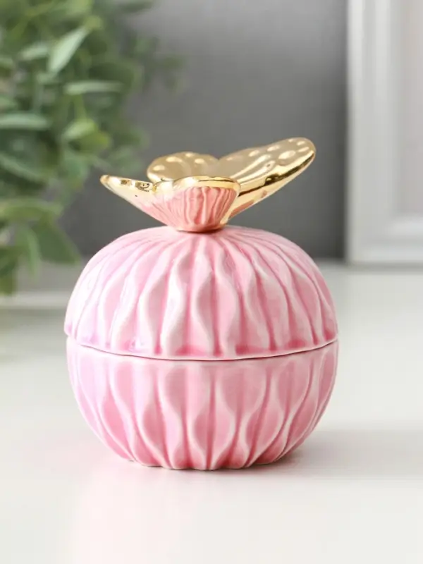 Шкатулка керамика Шкатулка керамика "Золотой филин" розовая 8х8х12 см