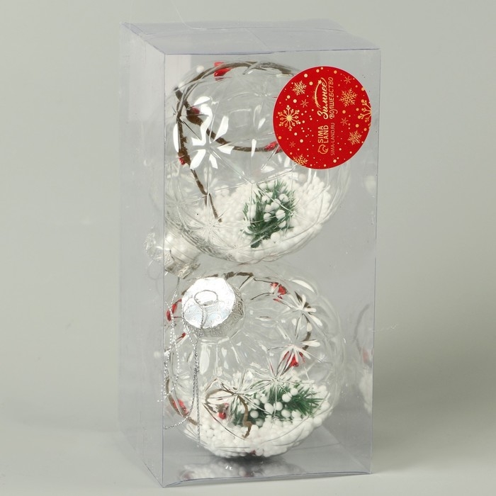 Набор шаров пластик d-10 см, 2 шт Набор шаров пластик d-10 см, 2 шт "Карнавал" веточка снег палочки