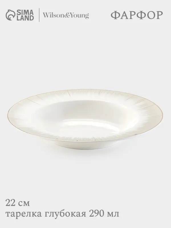 Тарелка глубокая WY Golden rays, 290 мл, d=22 см, фарфор, белая