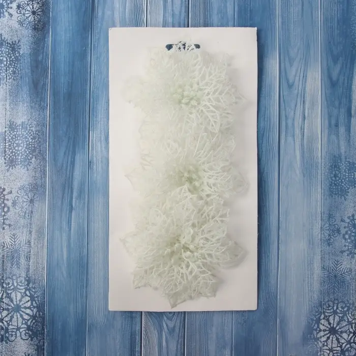 Набор ёлочных игрушек 3 шт. «Зимнее волшебство. Цветы заснеженные» пластик, ажурные, 10 см, белый