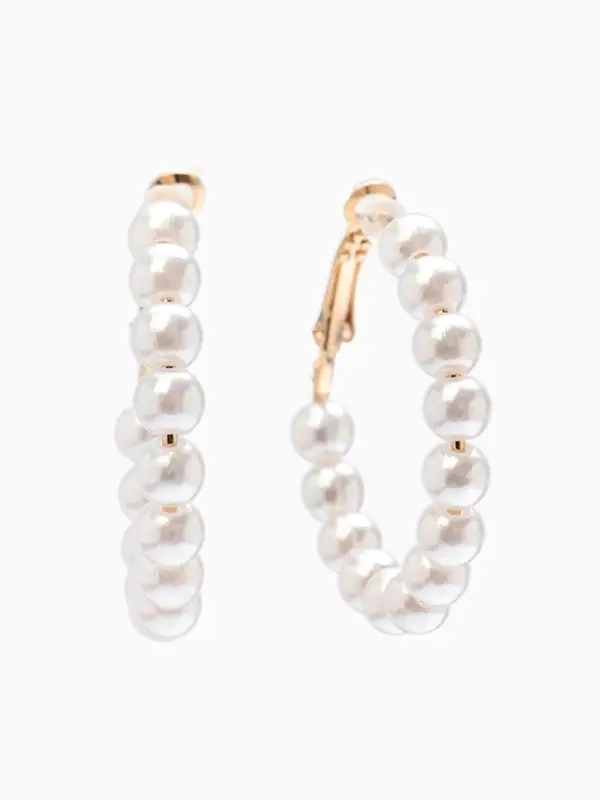 Серьги кольца с жемчугом QF &laquo;Нежность жемчуга&raquo;, d=3.5 см, белые в золоте