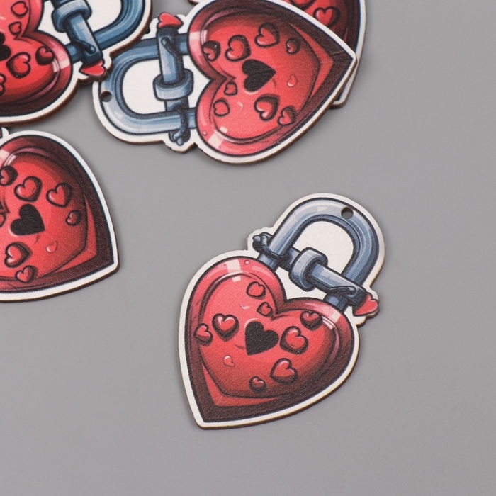 Декор для творчества дерево Декор для творчества дерево "Сердце-замочек" набор 5 шт 5,5х3,7х0,3 см