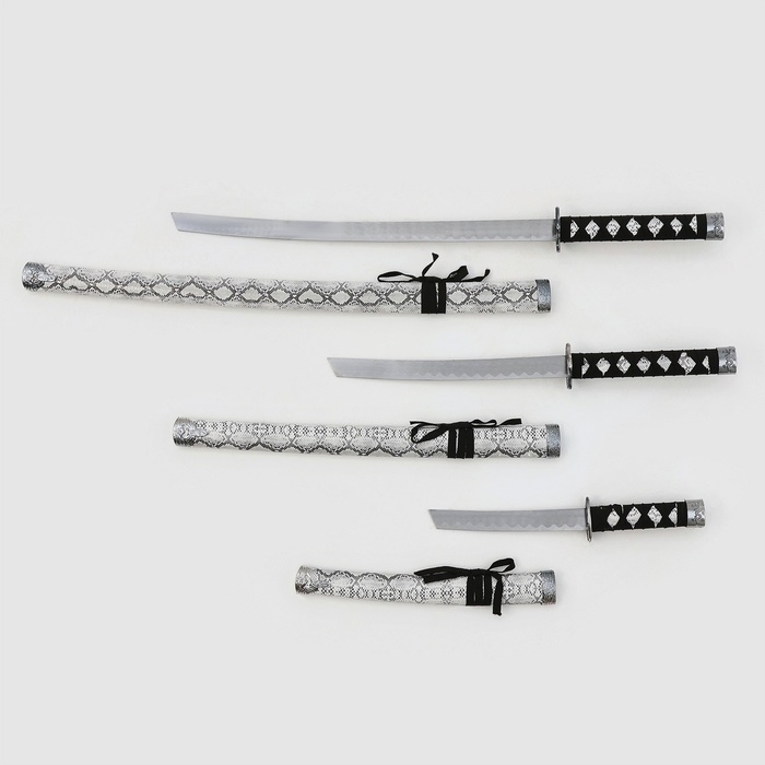 Сув. изделие катаны 3в1 на подставке, ножны кожзам, змея серая 47/70/89см