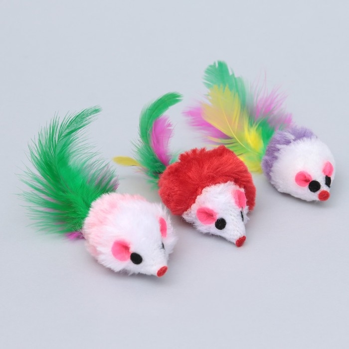 Игрушка для кошек  Игрушка для кошек "Малая мышь" с перьями, 5 см, фасовка 50 шт