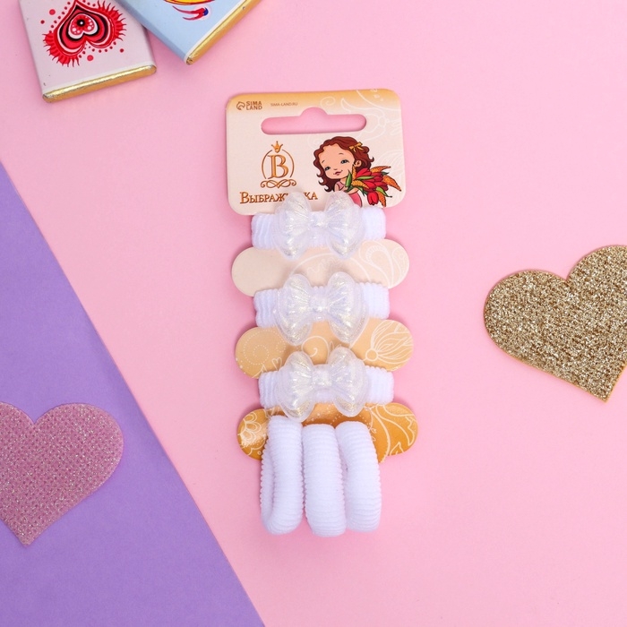 Резинка для волос  Резинка для волос "Нежность" (набор 6 шт) двойной бантик, 2 см, белый