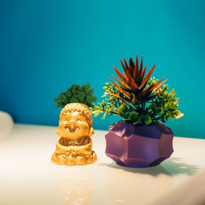 Кашпо бетонное Кашпо бетонное "Грани" со мхом белый 7,5х7,5х5 см (мох зеленый стабилизированный)