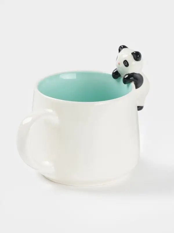 Кружка Доляна &laquo;Пандочка&raquo;, 400 мл, керамика, с фигуркой, белая, бирюзовая