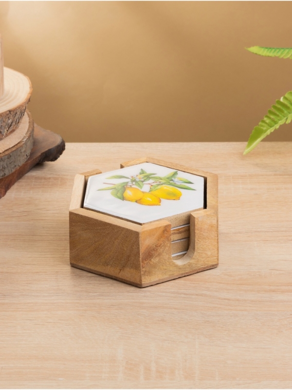 Подставка под горячее (набор 4 шт)  Подставка под горячее (набор 4 шт) "Лимоны" дерево манго 15х13х5 см