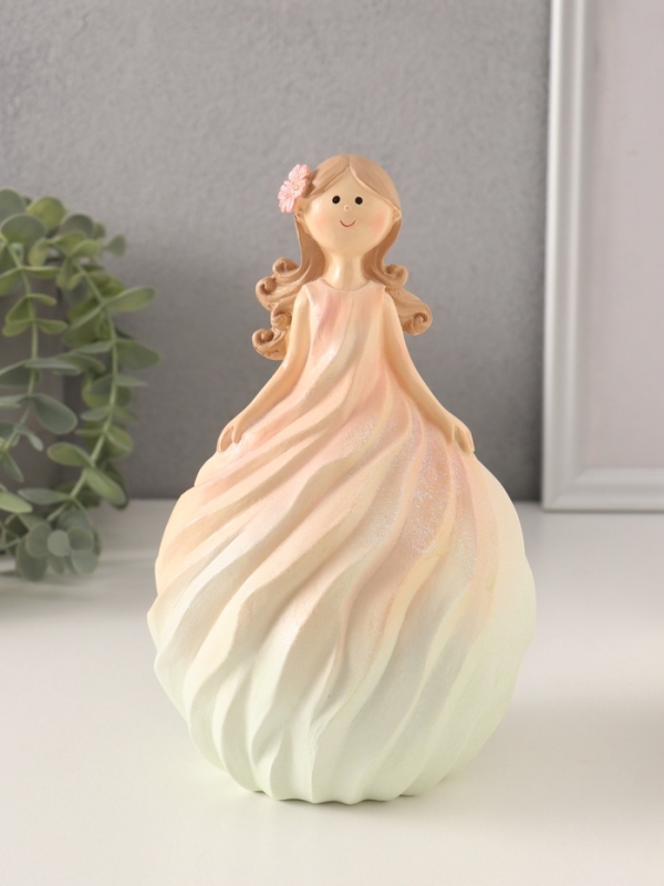 Сувенир полистоун Сувенир полистоун "Девочка-зефирка с цветком в волосах" розово-жёлтый 11,5х10,5х18,5 см